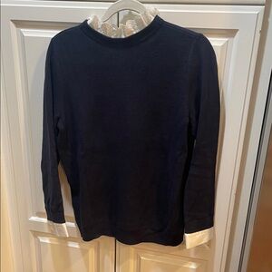 Ann Taylor Women’s Navy Blue Sweater with White Accents